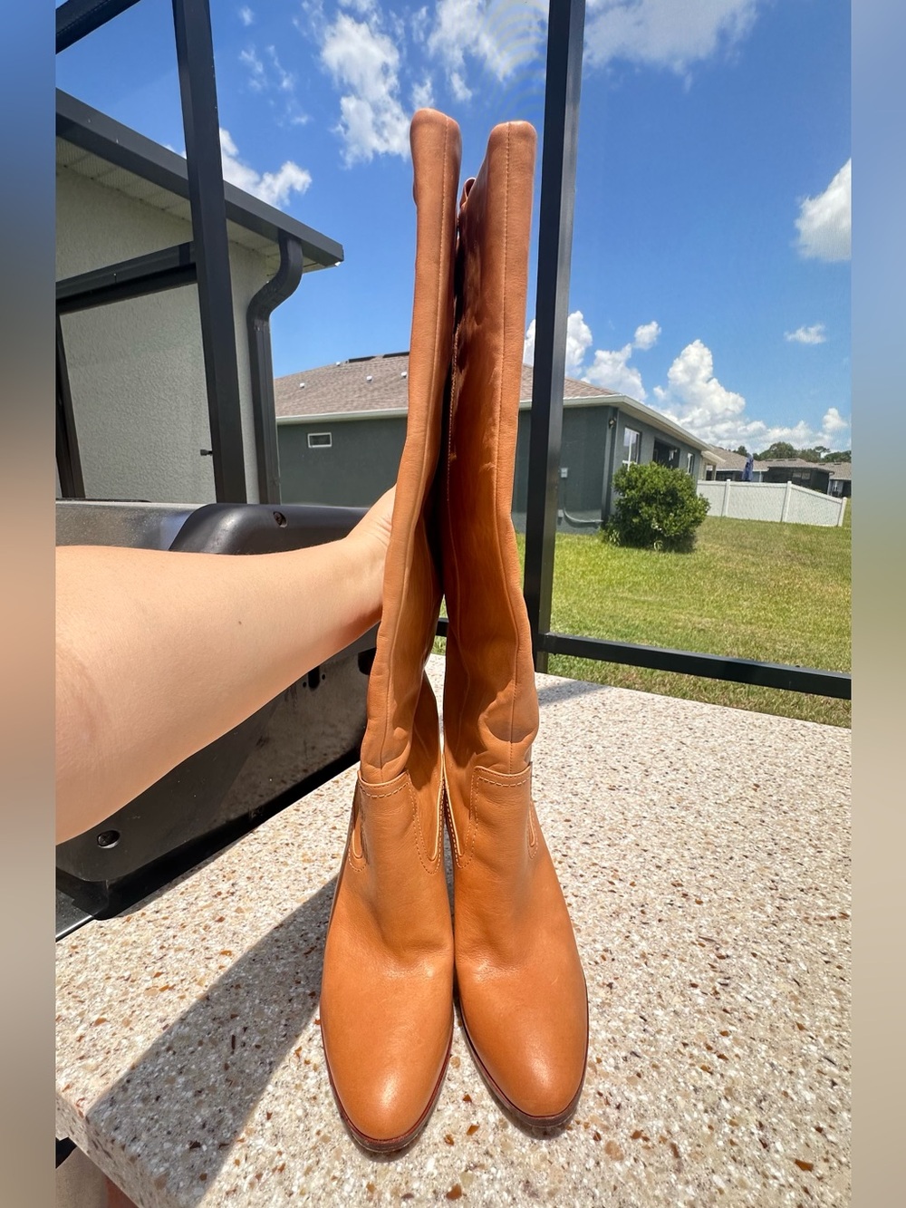Veronica Beard Vesper Western Knee High Pull On Brown Leather Boots Size 9